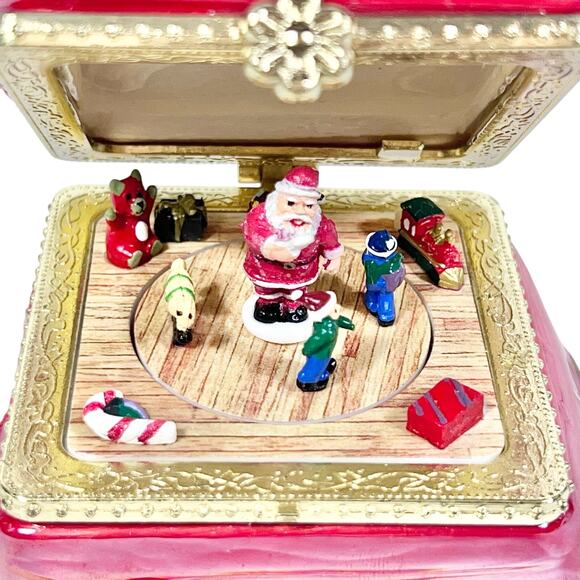 Vintage Mr. Christmas Musical Box Ornament Santa Sleigh Porcelain Hand-Painted - Picture 8 of 10